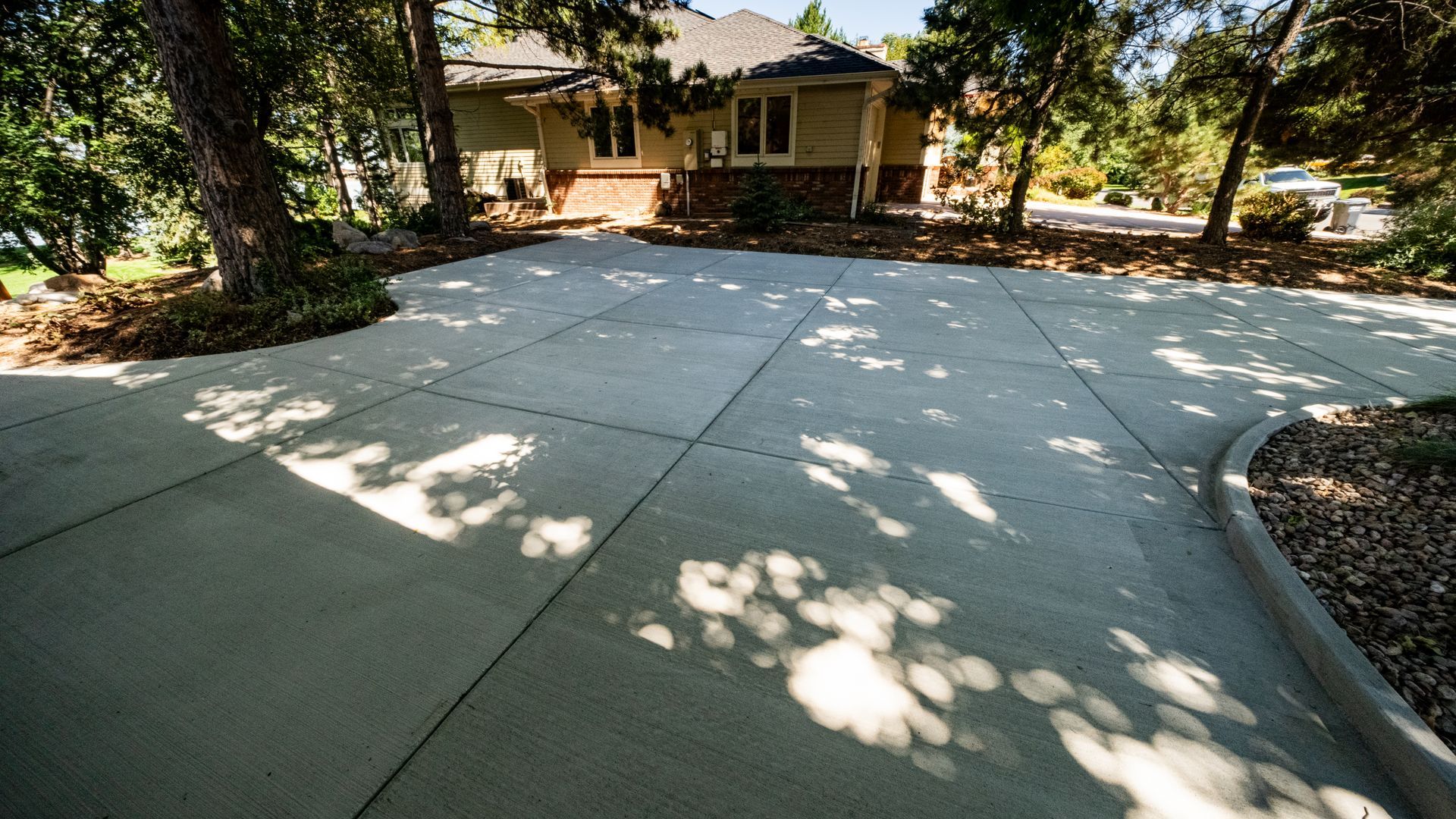 A house with a concrete walkway