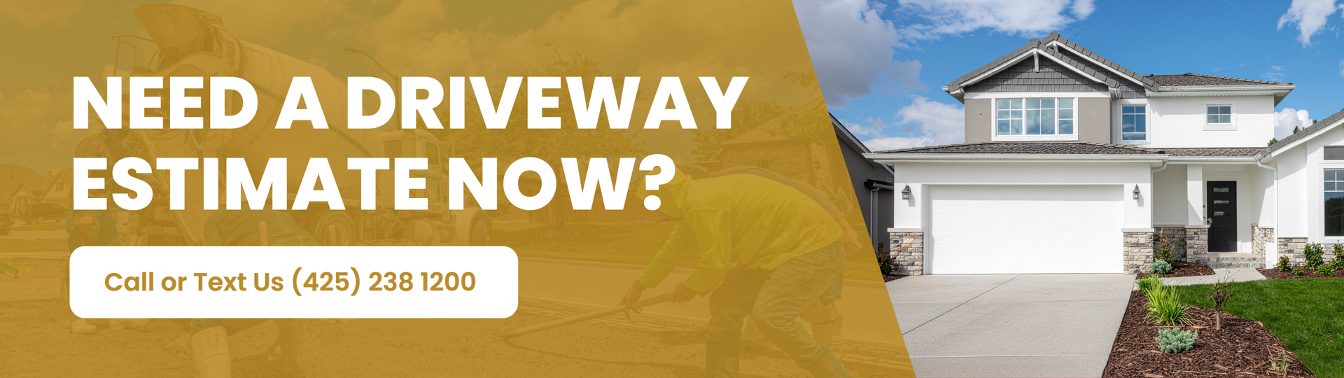 Concrete driveway installation in progress with contractor finishing surface next to a completed residential driveway