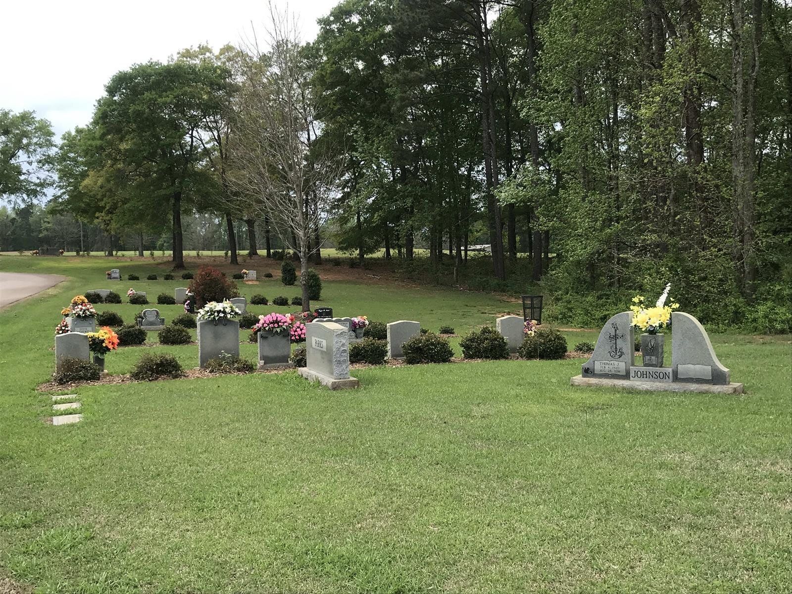A cemetery with a lot of graves and flowers in the grass.