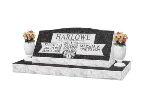 A black and white gravestone with the name harlowe on it