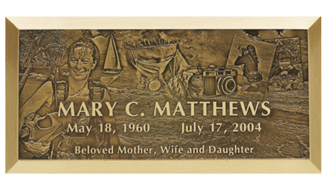 A bronze grave marker for mary c. matthews