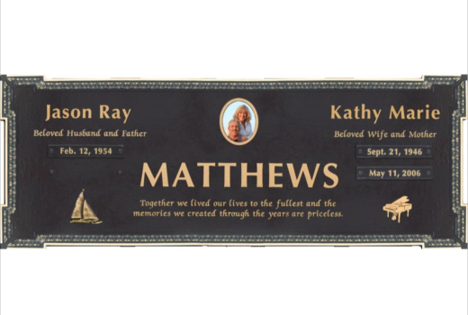 A black plaque with the name matthews on it