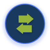 Two green arrows exchanging directions within a dark blue circle.