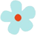Blue cartoon flower with orange center.