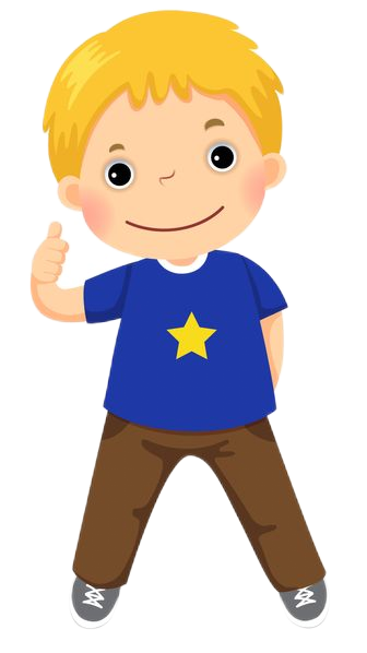 Cartoon of a smiling boy with blonde hair.