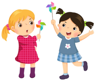 Cartoon girls holding colorful wind toys.