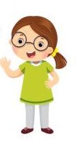 Girl with glasses waving, wearing a green shirt, white pants, and brown hair tied in a ponytail.