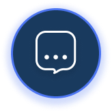 Speech bubble icon with three dots, inside a blue circle with a white outline.