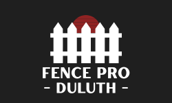 A logo for fence pro lake charles with a wooden fence