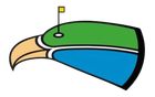 Eagle head with a golf green and flag on its head.