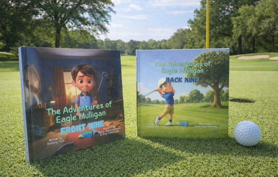 Animated boy holding a golf club, titled 