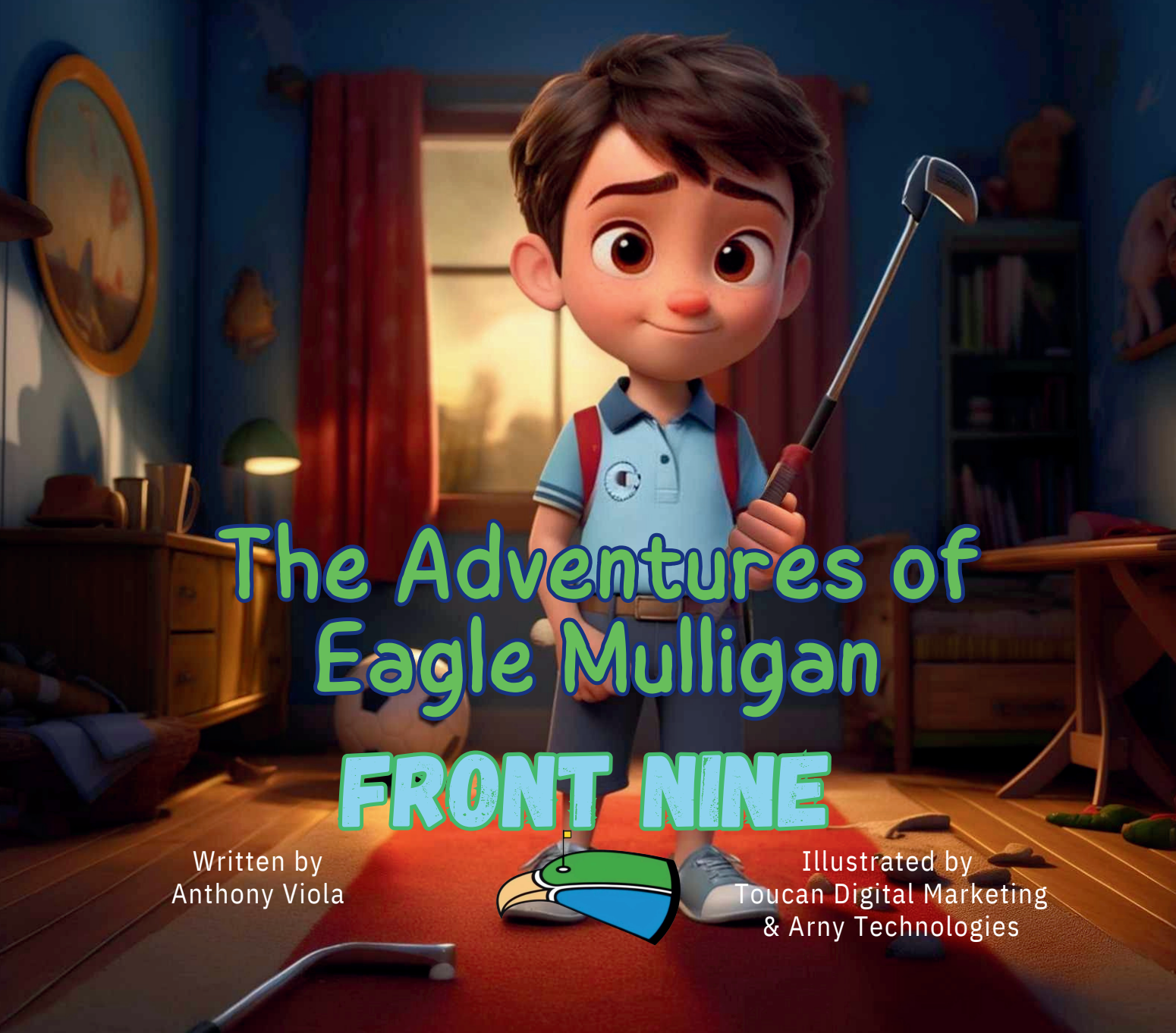 Animated boy holding a golf club, titled 