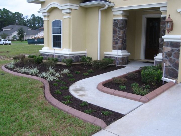 A house with a walkway leading to the front door