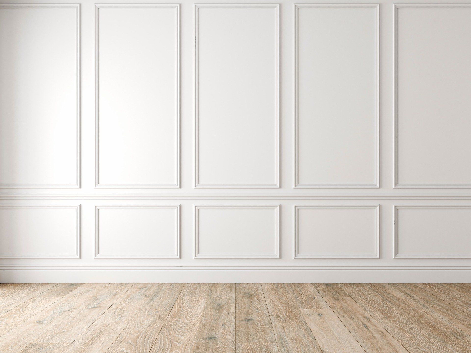 Modern Classic White Empty Interior With Wall Panels And Wooden Floor