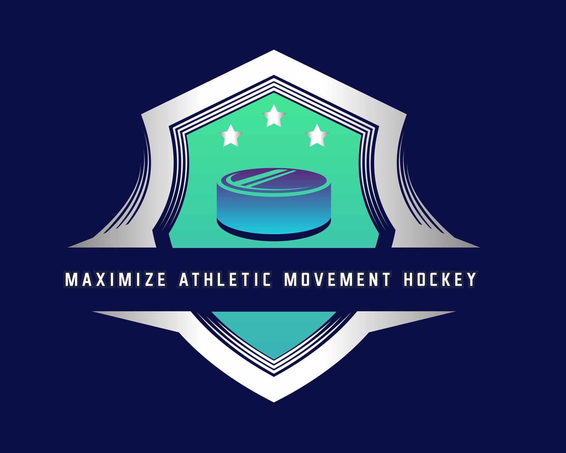 Hockey logo with a shield, puck, stars, and text 