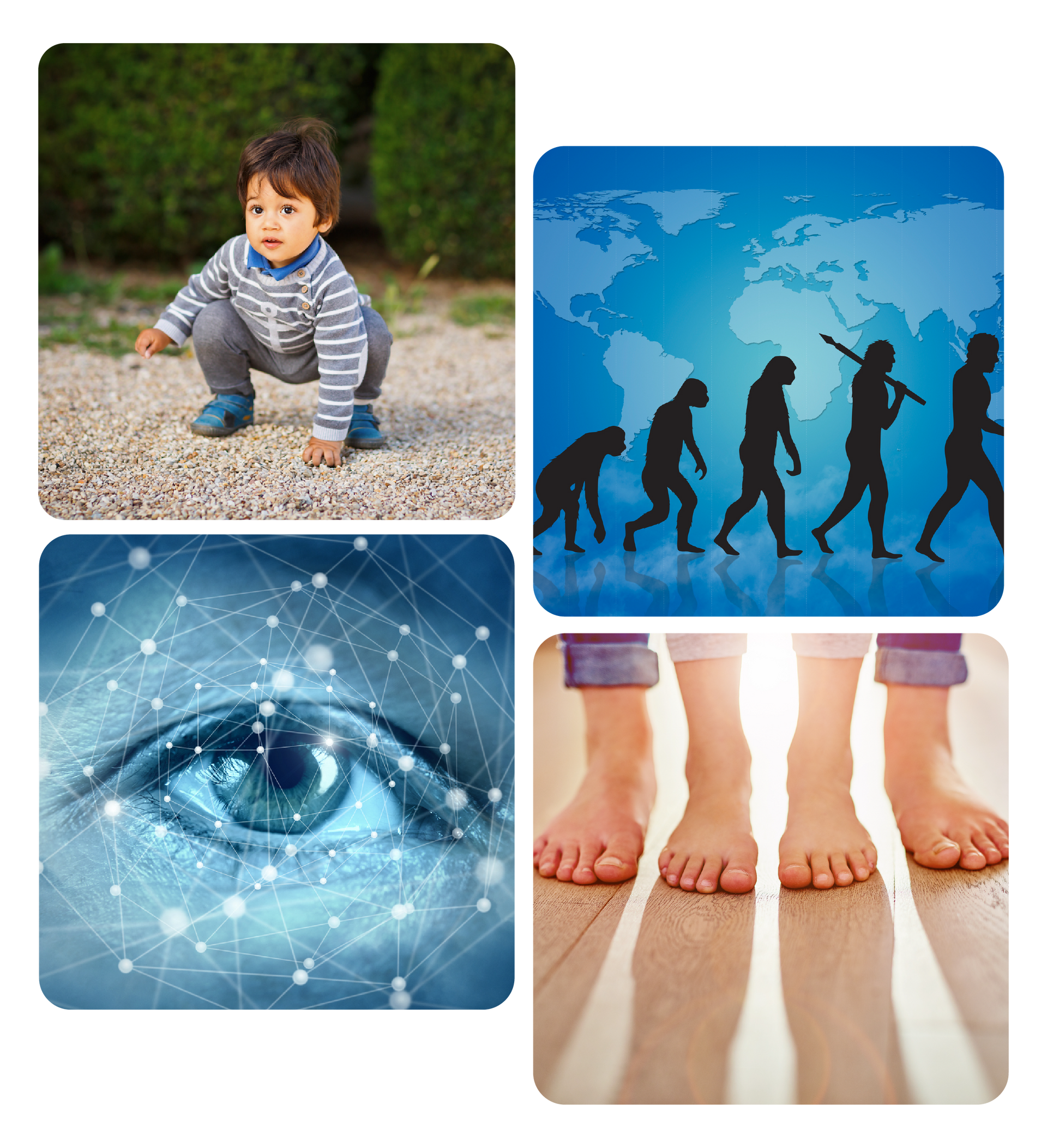 People doing yoga and running in various settings.