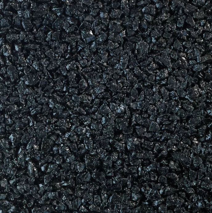 Close-up of black asphalt surface; small, dark, and uneven texture.
