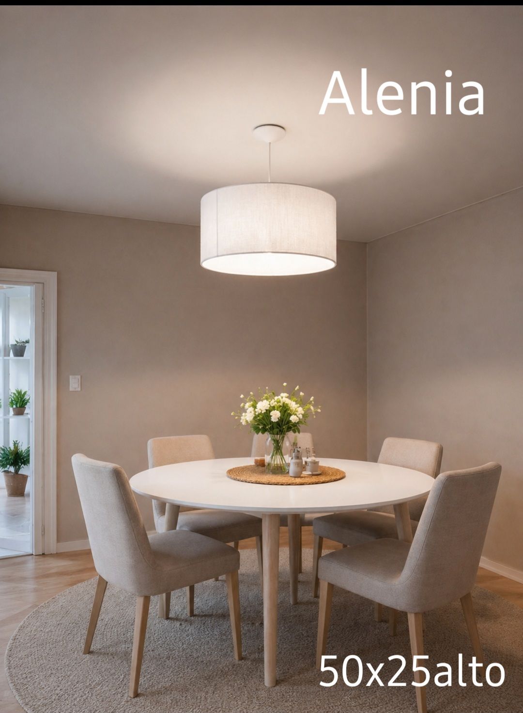 lámpara colgante blanca en una habitación con iluminación tenue.
