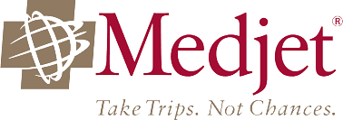 A medjet logo that says take trips not chances