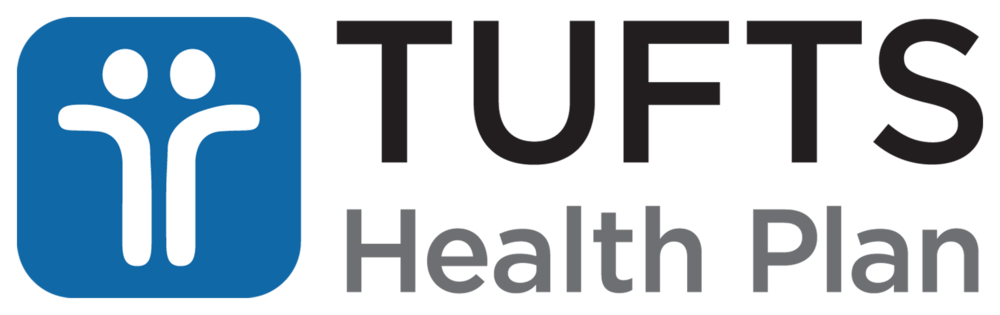 The logo for the tufts health plan is blue and black.