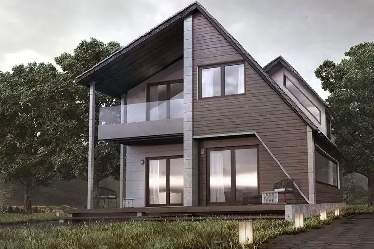 A house with a balcony and a lot of windows