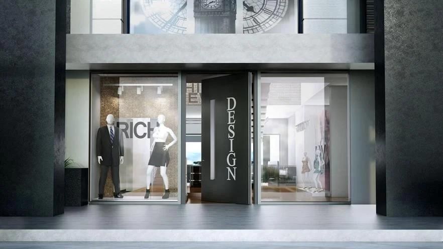 A store front with the word design on it