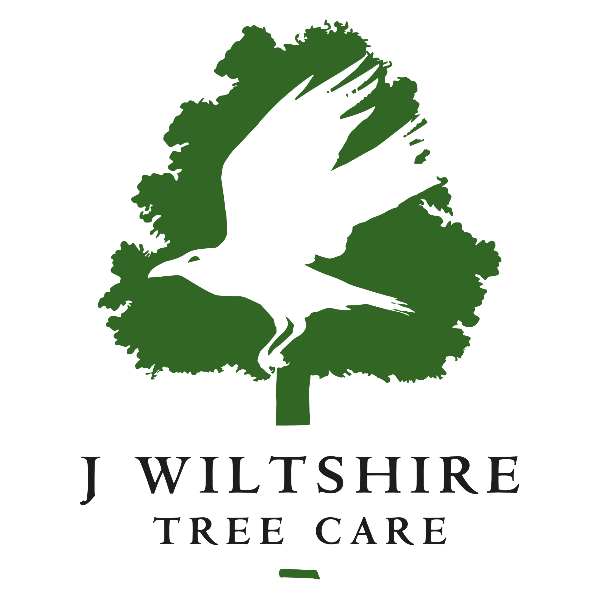 A logo for j wiltshire tree care with a bird flying over a tree