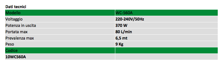 WC560A toilet pump datasheet
