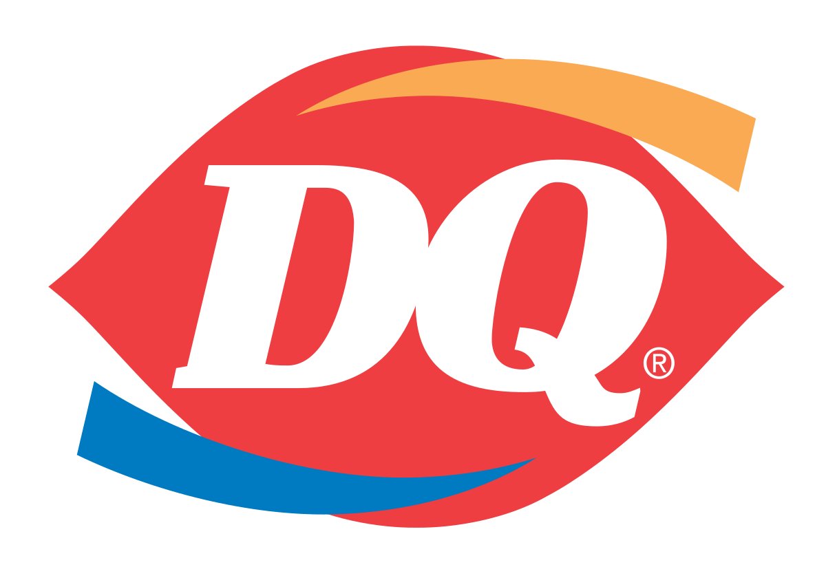 A red and white dq logo on a white background
