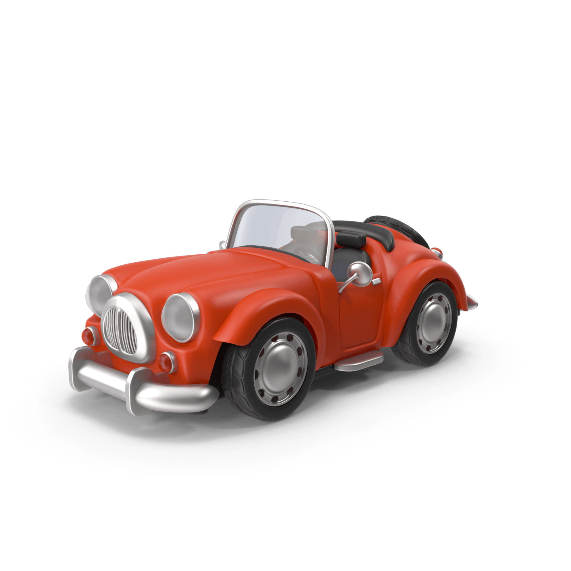 A red toy car with a convertible top on a white background.