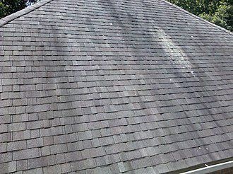 Dirty roof before being soft washed