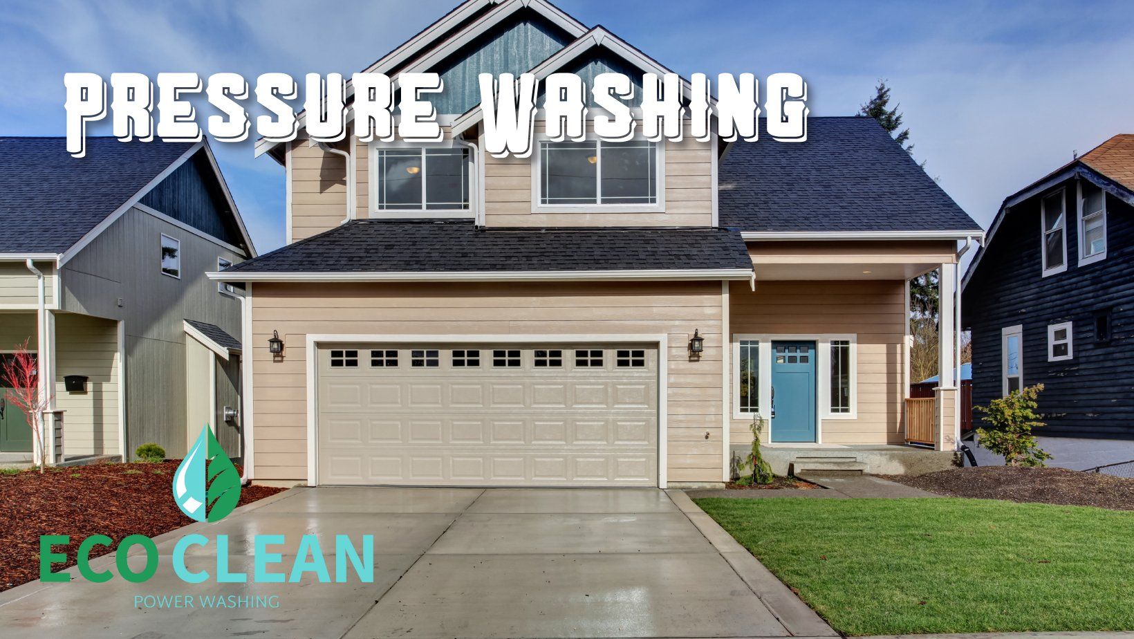 A house is being pressure washed by eco clean