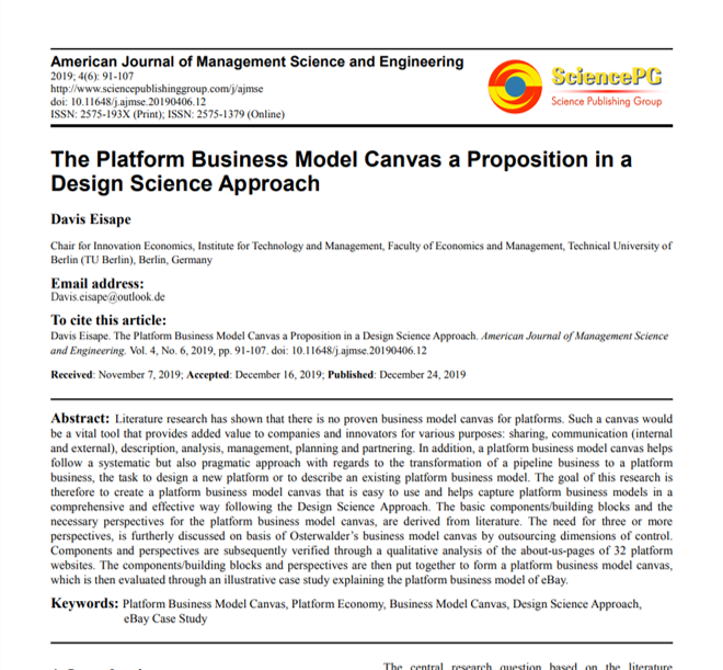 Platform Business Model Canvas research