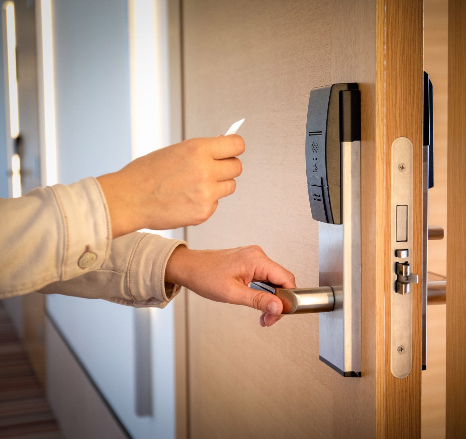 Worker Open a Door Using Key Card — Boise, ID — Baldwin Lock & Key