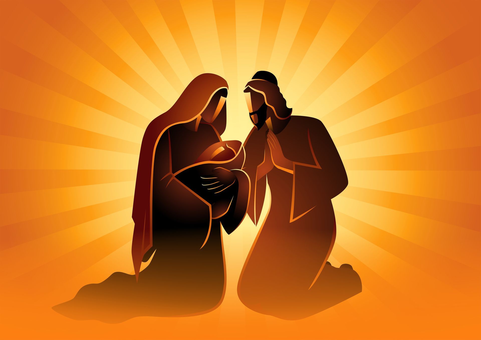 a silhouette of a man and woman kneeling next to each other