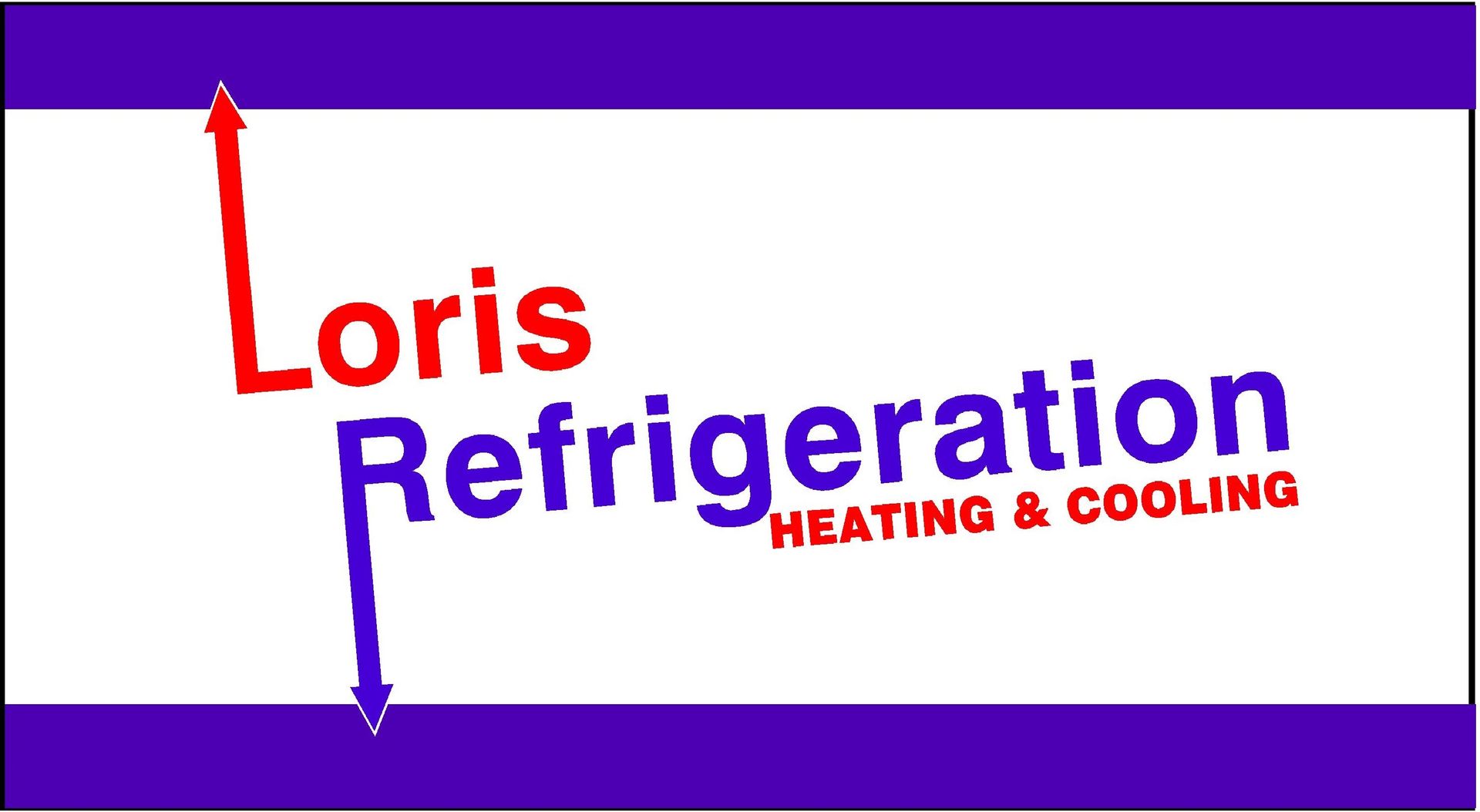 Logo for Loris Heating & Cooling with arrows, text, and a phone number: 843-756-4268.