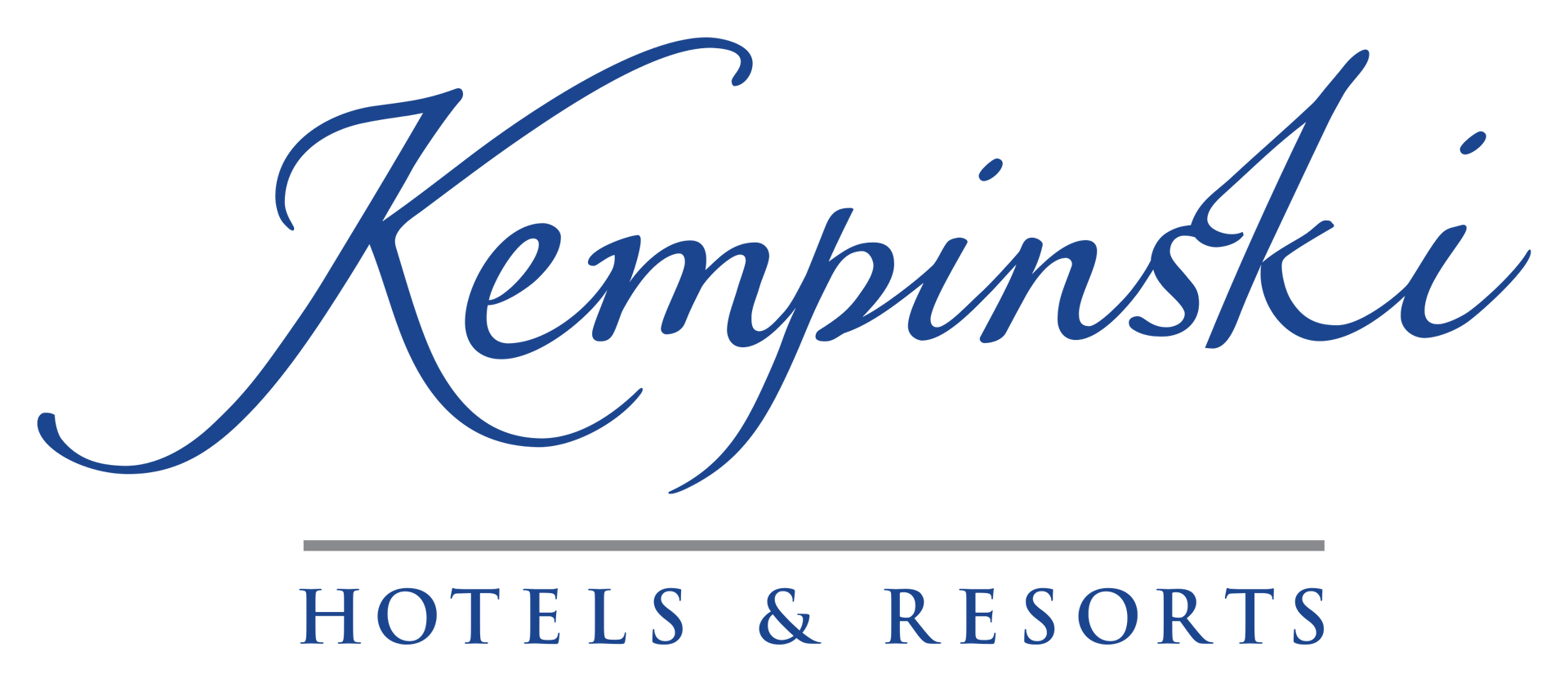 A blue logo for kempinski hotels and resorts