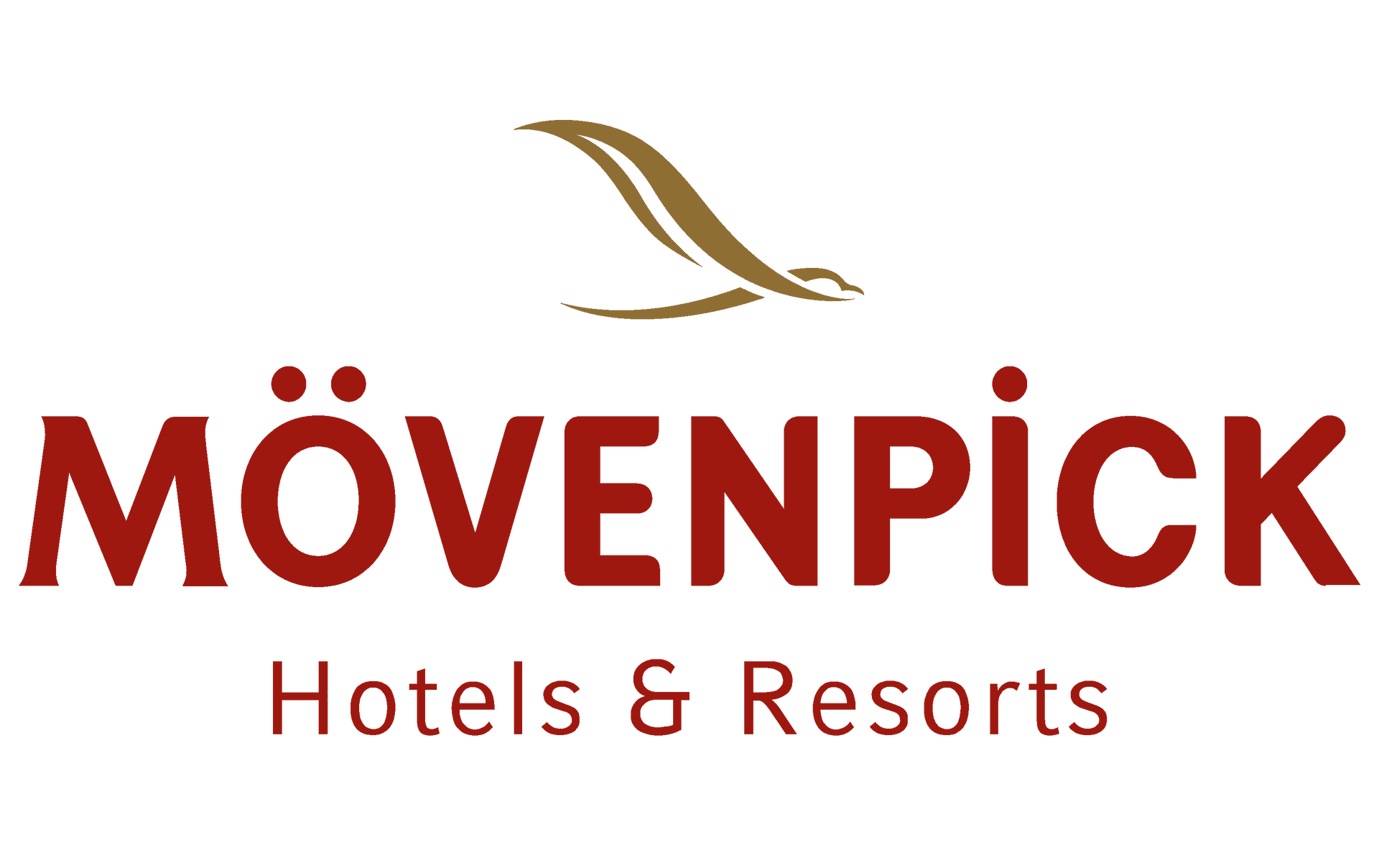 A red and gold logo for mövenpick hotels and resorts