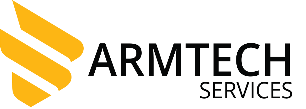 A yellow and black logo for armtech services