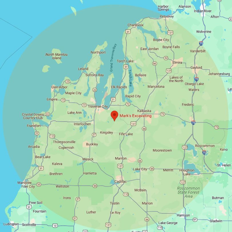 Service Area Map with 50-mile radius plotted