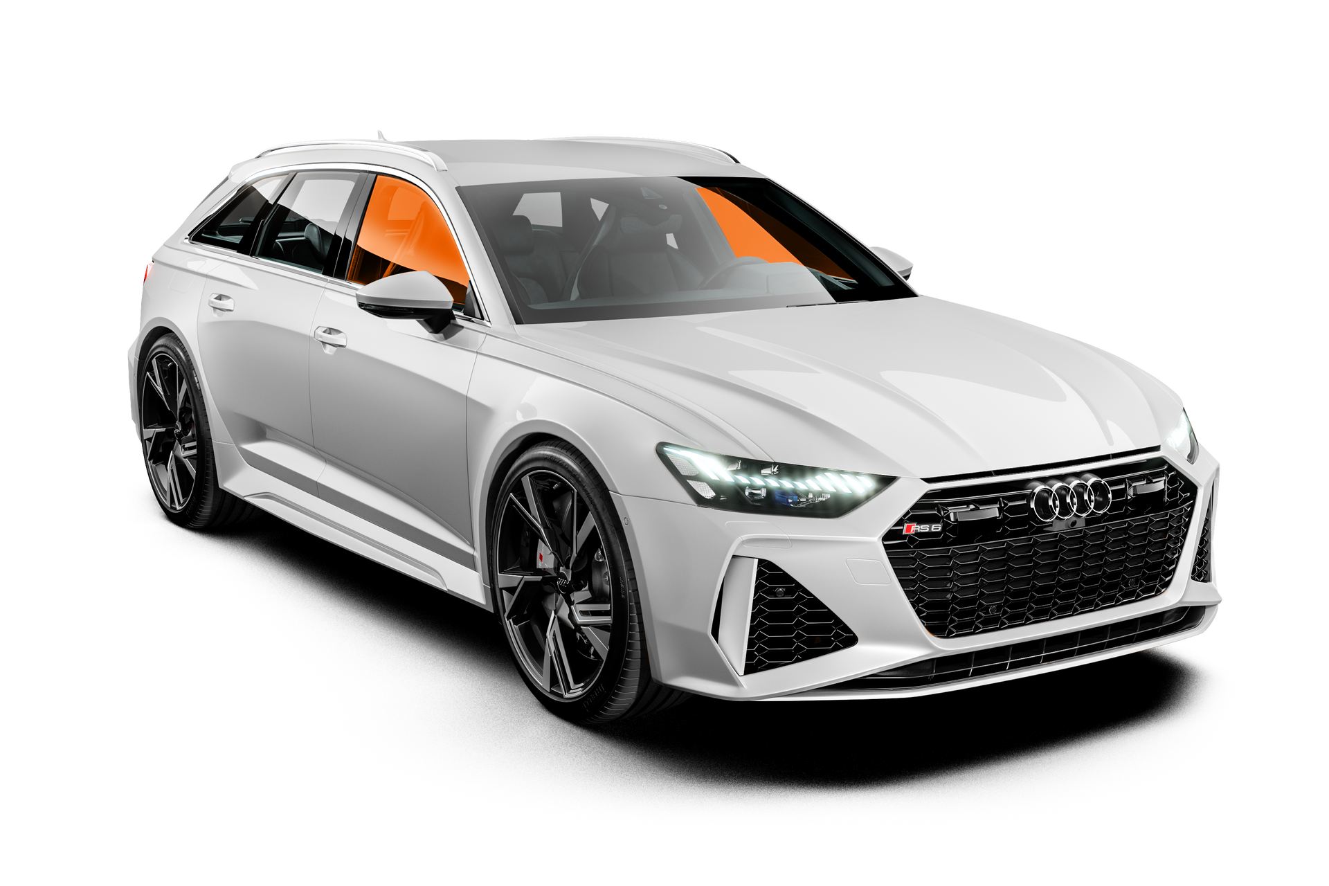 A white audi rs6 is shown on a white background.