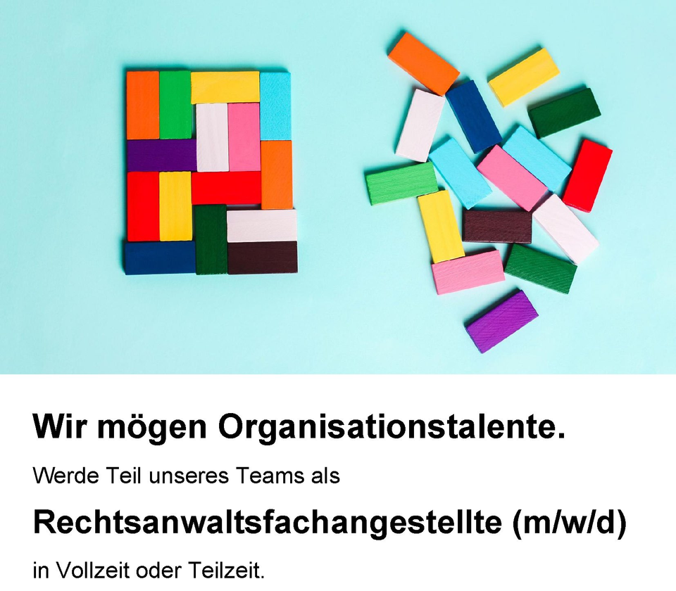 Wir mögen Organisationstalente. Stellenangebot Rechtsanwaltsfachangestellte (m/w/d) in Paderborn.