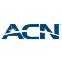 Blue ACN logo with a stylized sunburst over a curved line.