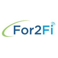 Logo for For2Fi, blue text with green arc, Wi-Fi symbol.