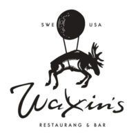 Logo for Waxin's restaurant: a moose suspended by a balloon, with