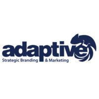 Adaptive Strategic Branding & Marketing logo: Navy blue text and chameleon icon.