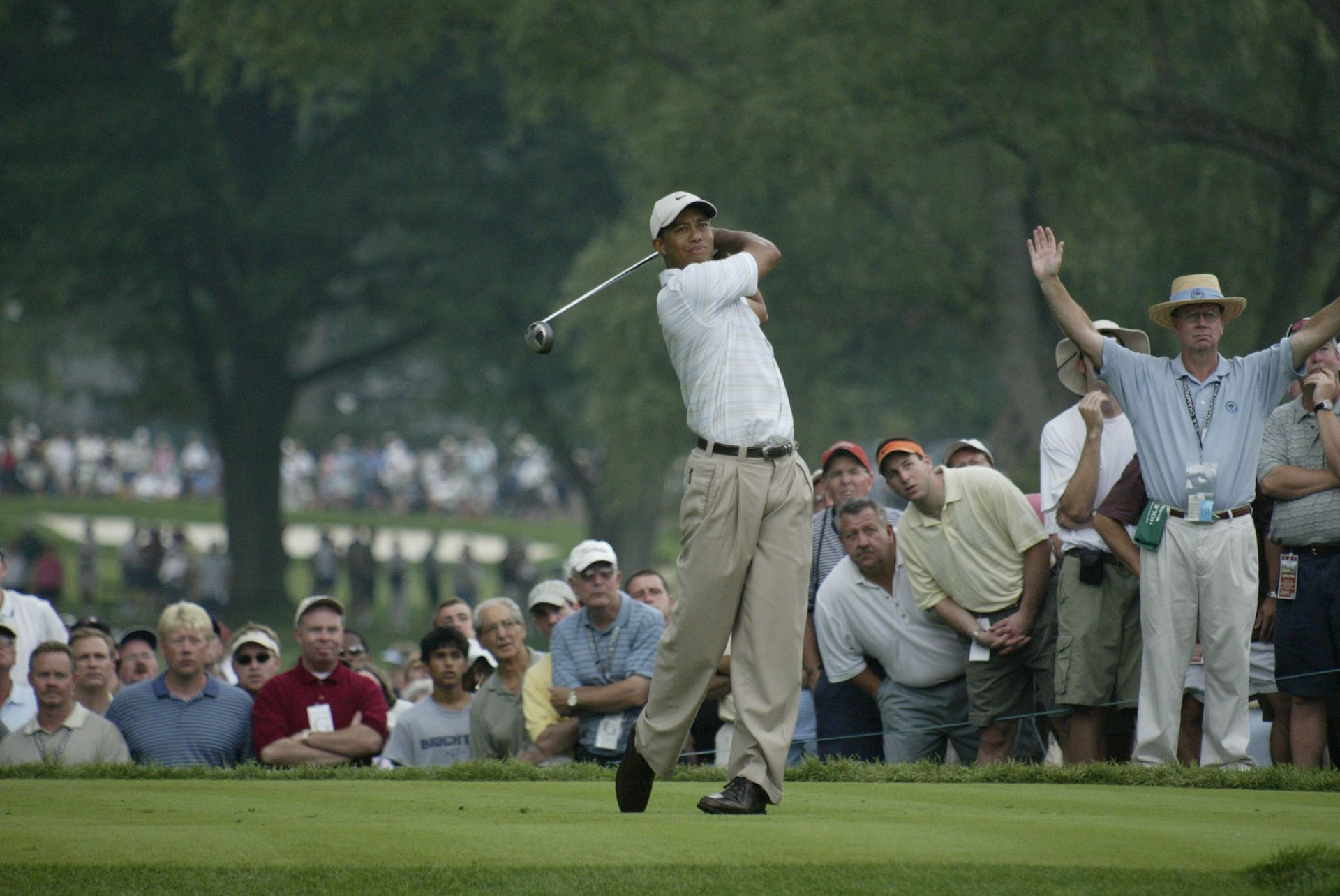 Tiger Woods teeing off at Oak Hill