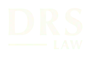 DRS LAW logo in off-white lettering. 