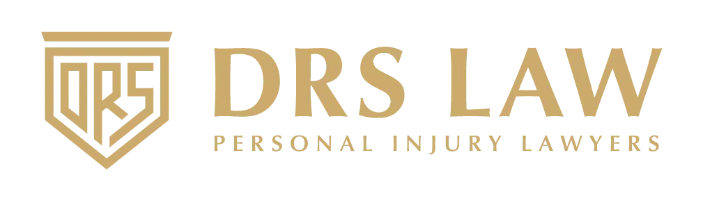 Logo of DRS Law, personal injury lawyers. Gold shield logo with DRS inside, gold text.