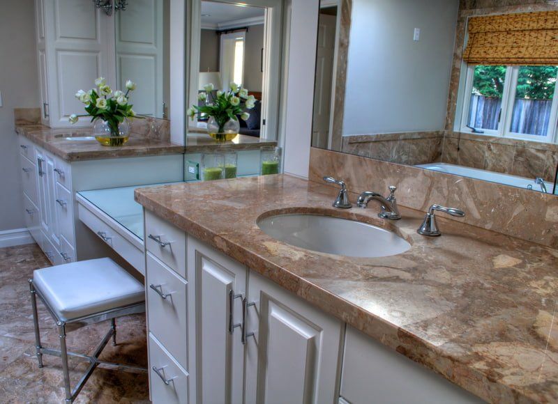 granite bathroom counter top with inset sink